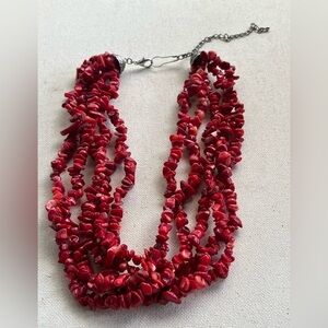 Vintage Red Coral Chip Style Multi-Strand Necklace